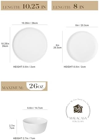 MALACASA 18-Piece Dinnerware Set for 6, White Porcelain Dishes - Image 2