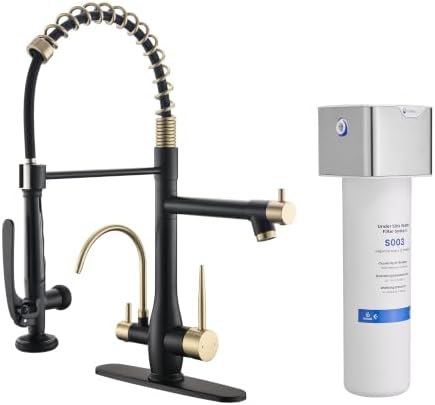 GIMILI 3 in 1 Black and Gold Kitchen Faucet with Water Filter System by MoreChoicesForYourDreamHome