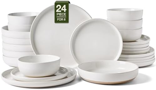 Famiware Milkyway 24-Piece Dinnerware Set with Pasta Bowls, White by Famiware