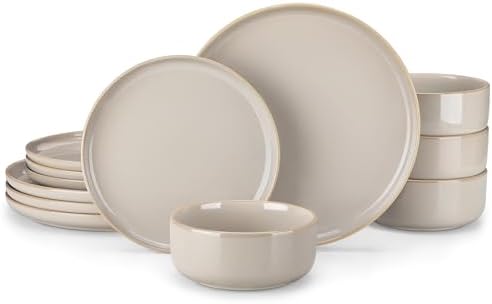 vancasso PLAYA Plates and Bowls Sets,12 Pieces Grey Dinnerware Sets for Kitchen,Reactive Glaze Dishes Set for 4,Dishwasher and Microwave Safe by vancasso
