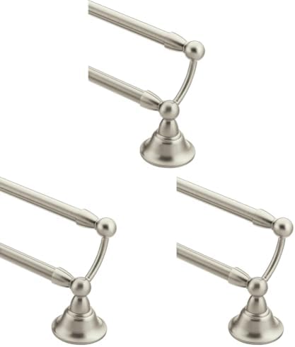 Moen Sage Collection Spot Resist Brushed Nickel 24-Inch Double Bathroom Towel Bar, Wall Mounted Bath Hanger with Two Rods, DN6822BN, 24 Inch (Pack of 3) by Unknown