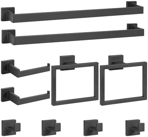 Cilee 10-Pieces Matte Black Bathroom Hardware Set, 24 inch Towel Bar Set by Cilee
