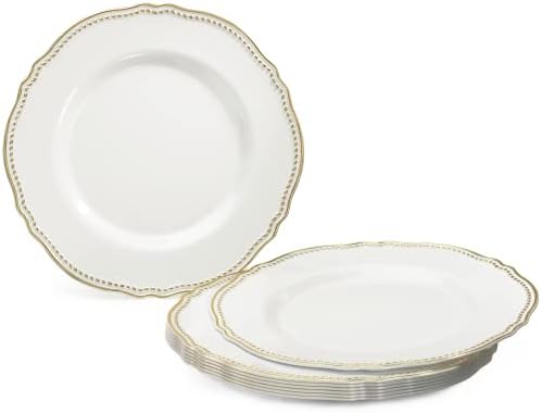 OCCASIONS 50 Pack (25 Guests) Fancy Disposable Plates, Rochelle White Gold - Image 2