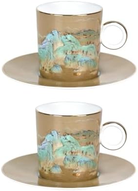 KAMMAK Tea Cups and Saucers Set of 2, Porcelain Coffee Cups, JBE008 by KAMMAK