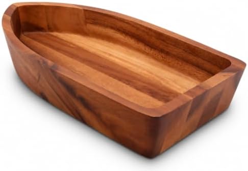 Arthur Court Boat Shape Acacia Wood Serving Bowl - Large Salad Bowl for Fruits and Snacks - 3" H x 9" W x 16" L by ArthurCourt