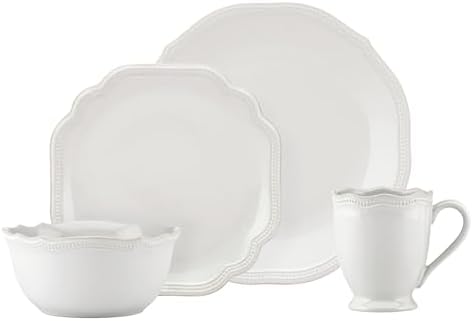 Lenox French Perle Bead White Stoneware 4-Piece Dinnerware Set for 1 by Lenox