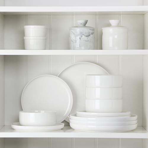 MALACASA 12 Pcs Porcelain Plates and Bowls Sets,Dinnerware Set for 4,White - Image 6