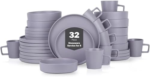 Stone Lain Cleo Stoneware 32-piece Round Dinnerware Set, Light Gray,Service For 8,Coupe - Celina by Unknown