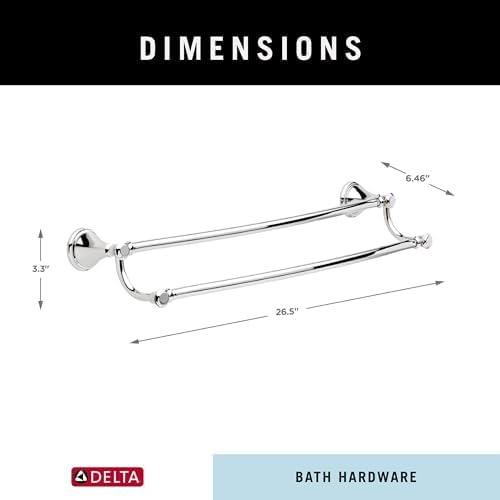 Delta Towel Rack | 24 Inch Polished Chrome Double Bar for Kitchen or Bathroom Towels | Cassidy Accessories - Image 6