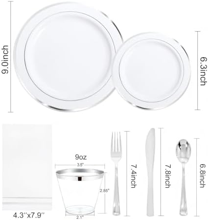 GATHER 350PCS Silver Plastic Plates Set for 50 Guests Wedding Party - Image 2