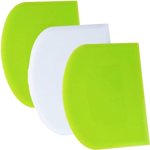 SURDOCA Dough Scraper Bench Scraper - 3P 13x7.9" Plastic Flexible Bowl Scraper, Sharp Edge & Angles Cake Scraper. Non-Slip Bakeware Decorating Tools Sculpting & Modeling Tools - Green+White+Green by SURDOCA
