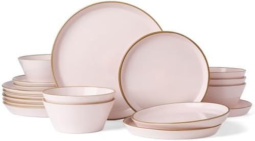 Famiware Saturn Plates and Bowls with Rim, Stoneware Dinnerware Sets for 6 by Famiware