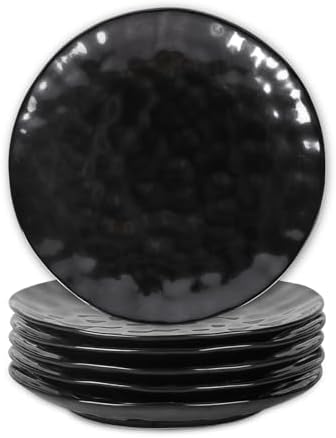vicrays Ceramic Dinner Plates Set, 10 Inch, Microwave, Oven, Dishwasher Safe, Round, Porcelain Fluted Suitable for Steak, Pasta, Pizza, Home, Restaurant - Set of 6 Black by VicraysCeramic