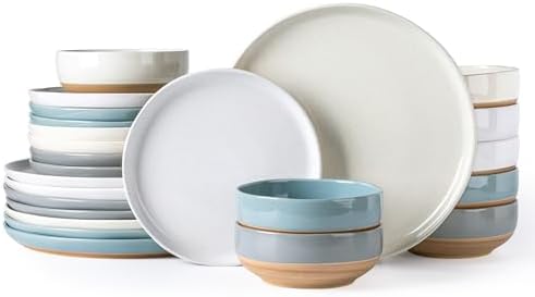 AmorArc Dinnerware Sets for 8, 24 Pieces Ceramic Plates and Bowls Set by AmorArc