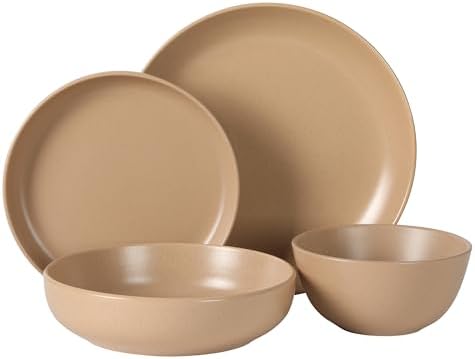 Gibson Elite Leeds Court Plates and Bowls Sets, 16-Piece Stoneware Dinnerware Sets, Terracotta, Round Speckle Reactive Glaze Dish Set - Image 7