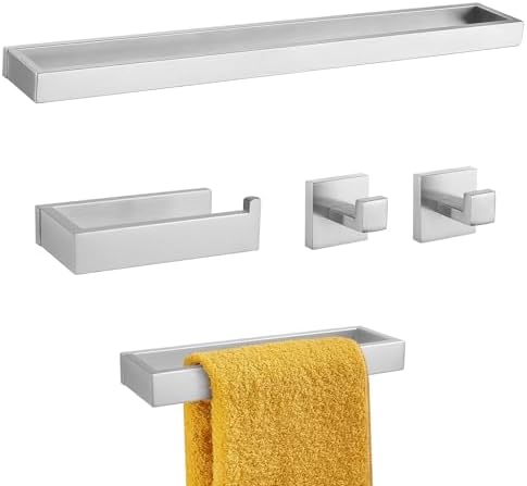 Brushed Nickel Towel Bar Set,5-Pieces Bathroom Hardware Accessories Set,Towel Racks Set for Bathroom 23.6 Inch Towel Bar Stainless Steel Wall-Mounted by TNOMS