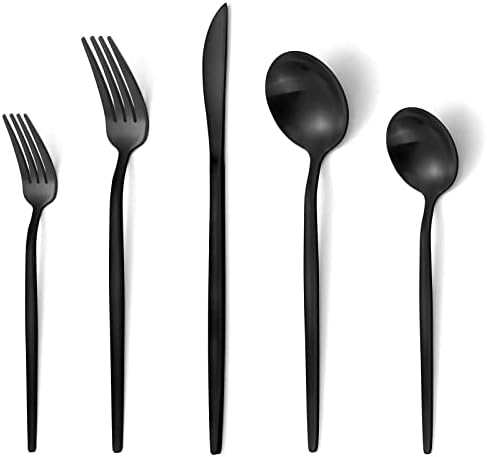Matte Black Silverware Set, VANVRO 20-Piece Stainless Steel Flatware Set, Satin Finish tableware Cutlery Set, Service for 4, Home and Restaurant, Dishwasher Safe by VANVRO