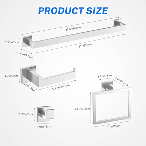 Brushed Nickel Bathroom Hardware Accessories Set 10-Piece Brushed Towel Bar Set Bath Towel Holder Set Stainless Steel Wall Mounted Towel Rack Set,23.6 in - Image 6