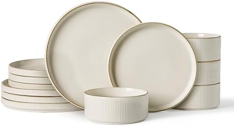 Famiware Star Stoneware Dinnerware Sets, Rimmed Plates and Bowls Set for 4 by Famiware