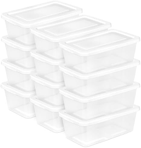 Sterilite Storage Boxes, Stackable Clear Plastic Bins, 6 Quart, 12-Pack by Sterilite
