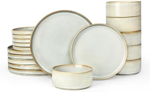 Famiware Star Plates and Bowls Sets, 18pc Modern Stoneware Dinnerware for 6 by Famiware