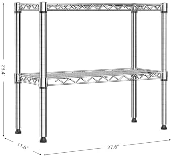 IZEUK 2 Tier Adjustable Metal Storage Shelving Unit, Heavy Duty Wire Rack Organizer for Kitchen, Living Room or Office, 220 lbs Capacity, 27.6 W x 11.8 D x 23.4 H, Chrome - Image 3