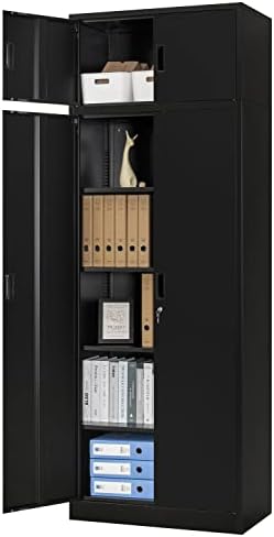 BESFUR 87" Tall Metal Storage Cabinet with Top Cabinet, Locking Garage Storage Cabinet with 4 Adjustable Shelves, Heavy-Duty Tall Cabinet for Home Office, Utility Room, Warehouse, School (Black) by BESFUR