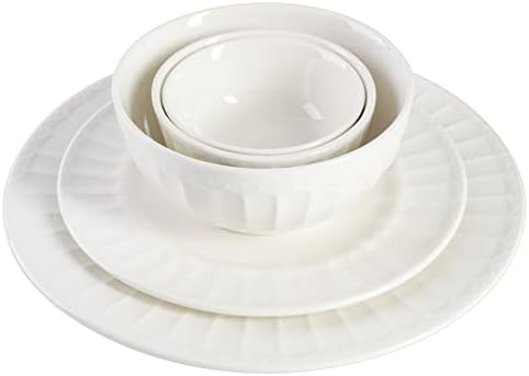 Gibson Home Zen Buffet Porcelain Ceramic Dinnerware Sets for 8, Plates and Bowls Set (40pcs), White Embossed Dishes - Image 3