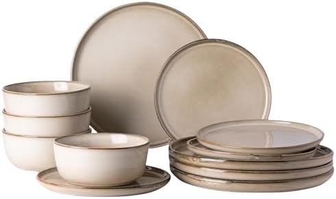 GBHOME Dinnerware Sets for 4, 12 Pieces Ceramic Plates and Bowls Set by GBhome