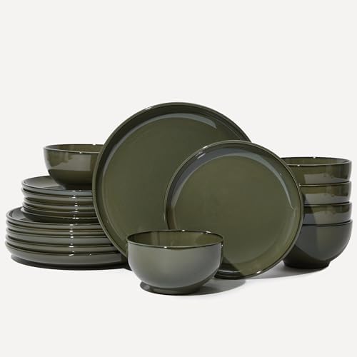 Pokini Stoneware Dinnerware Sets for 6, 18pcs Plates and Bowls Sets Dishes by Pokini
