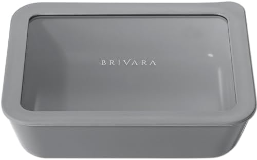 Glass Food Storage Container & Lid, 6-Cup Rectangle, Smoke by BrivaraHome