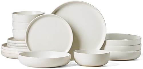 Famiware Milkyway 16-Piece Stoneware Dinnerware Set, Matte Beige White by Famiware