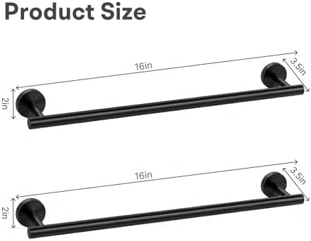 16 Inch Matte Black Bathroom Towel Bar, 2 Pieces Towel Racks for Bathroom SUS304 Thicken Stainless Steel Towel Holder - Image 5