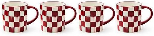MACKENZIE-CHILDS Stoneware Mugs Set, Red-and-White Cherry Check by MacKenzie-Childs