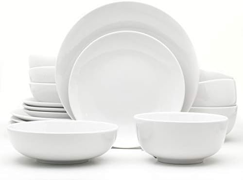Euro Ceramica Essential Collection Porcelain Dinnerware and Serveware, 16 Piece Dinnerware Set, Service for 4, Classic White by EuroCeramica