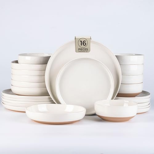 AmorArc Dinnerware Sets for 4, 16 Pieces Ceramic Plates and Bowls Set by AmorArc