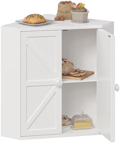 Trironsun Corner Bread Box for Kitchen Counter Double Layer Bamboo Bread Storage Container Large Capacity Bread Storage Bin Farmhouse Breadbox Organizer (White) by TrironsunHome