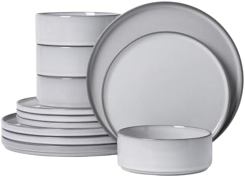 Dinnerware Sets for 4, 12 pcs Reactive Glaze Plates and Bowls Sets, Gary by ALOFMO