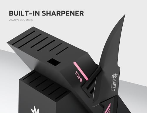 ASETY 15 PCS Knife Set with Block and Sharpener, Dishwasher Safe, Pink - Image 4