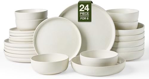 Famiware Milkyway 24-Piece Stoneware Dinnerware Set with Pasta Bowls by Famiware