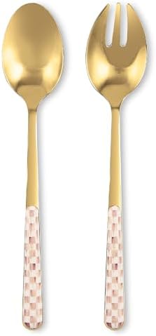 MACKENZIE-CHILDS Bistro Salad Serving Set, Brown-and-White Mocha Check by Unknown