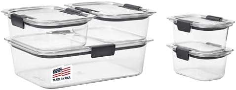 Rubbermaid Brilliance Food Storage Containers, Set of 5 (10 Pieces), BPA-Free, Leak-Proof, Clear by Rubbermaid