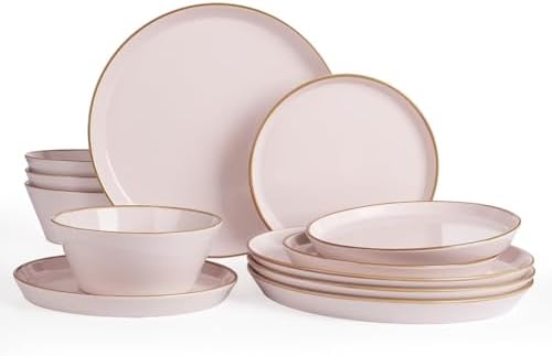 Famiware Saturn Dinnerware Sets, Ceramic Dishes for 4, Rimmed Plates, Bowls by Famiware