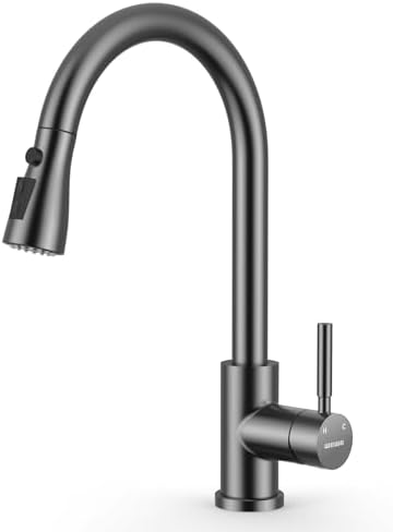 WEWE Pull-Down Kitchen Faucet, 3-Mode Sprayer, Matte Gray, Stainless Steel by WEWE