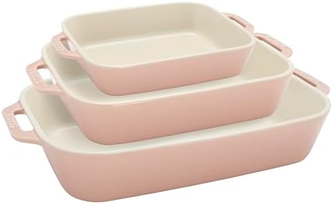 Staub Ceramic 3-pc Rectangular Baking Dish Set - Macaron Pastel Pink by Unknown