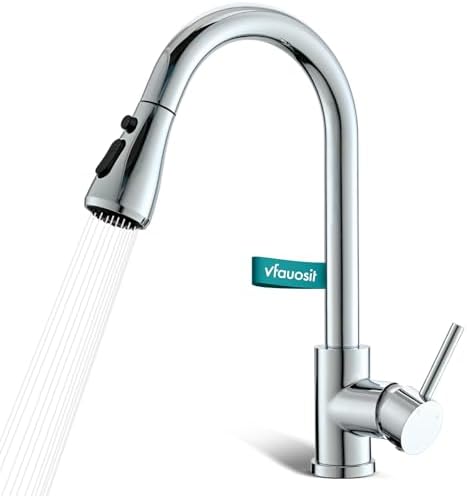 VFAUOSIT Kitchen Faucet with Pull Down Sprayer, Polished Chrome High Arc by VFAUOSIT