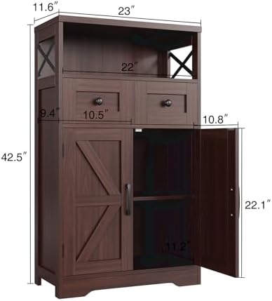 Farmhouse Storage Cabinet Set of 2, Small Kitchen Pantry Coffee Bar Cabinet - Image 3