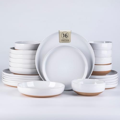 AmorArc Dinnerware Sets for 4, 16 Pieces Ceramic Plates and Bowls Set by AmorArc