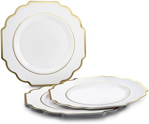 OCCASIONS Disposable Plastic Plates for 80 Guests (Imperial White & Gold) - Image 2