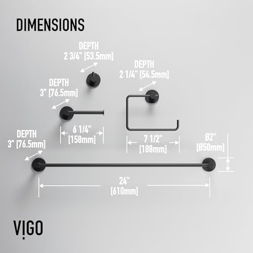 VIGO Cass 4 Pieces Bathroom Hardware Set, 24 inch Towel Bar, Hand Towel Holder, Robe Towel Hook, Toilet Paper Holder Wall Mounted, Stainless Steel Bath Accessory Set Matte Black Finish - Image 5